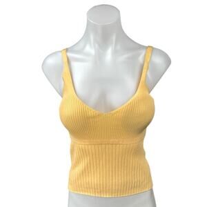 Zara Women's Yellow Rib Knit Sleeveless Cami Camisole Crop Tank Top Size S